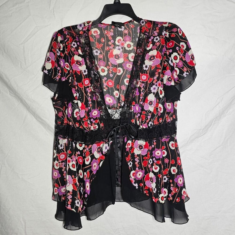 y2k plus size floral lace whimsigoth valentines blouse - Picture 1 of 4